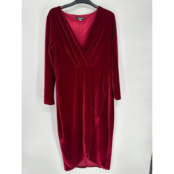 ESPRLIA Women's Plus Size Velvet Sexy Faux Wrap Pencil Midi Dresses 14W - Picture 2 of 9